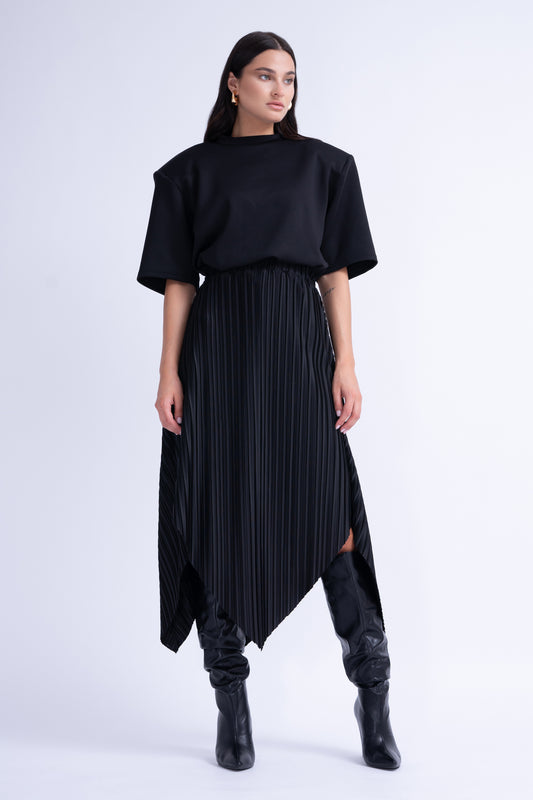 Black Asymmetrical Pleated Skirt