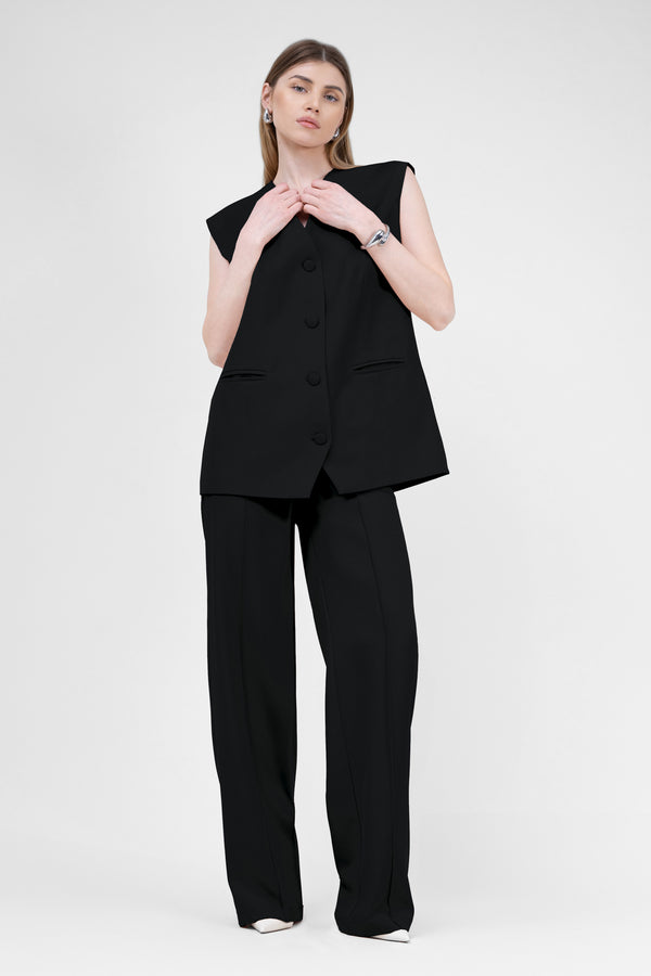 Black Suit With Oversized Vest And Stripe Detail Trousers