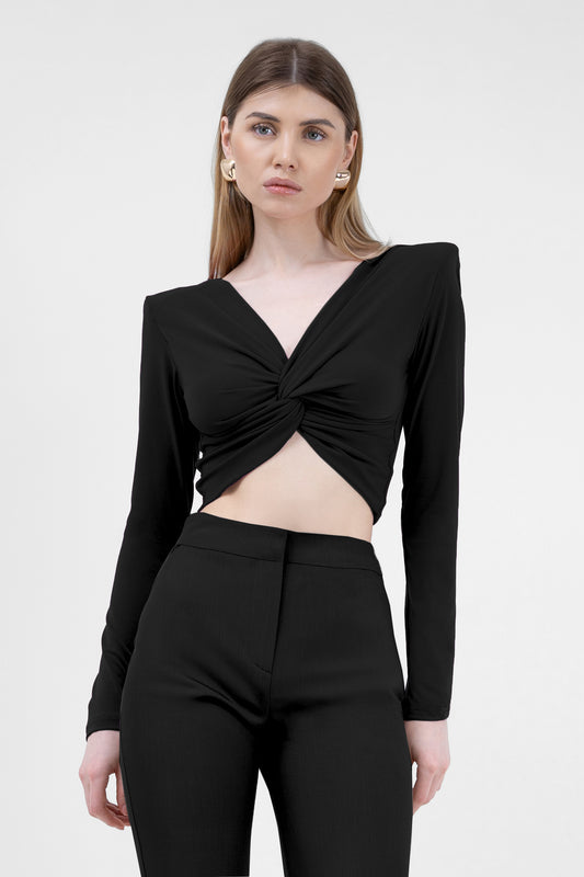 Cropped top negru cu nod