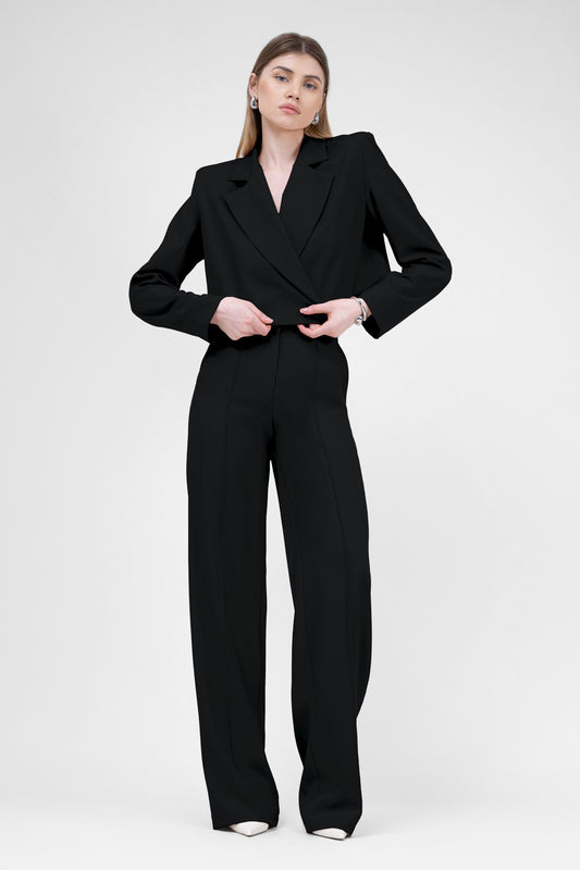 Black Straight-Cut Trousers With Stripe Detail