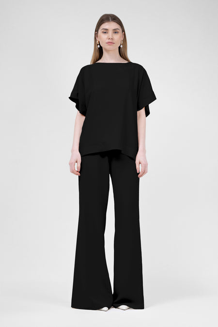 Black Set With Blouse And Flared Trousers