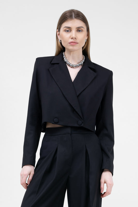 Zwarte dubbelrijs cropped blazer