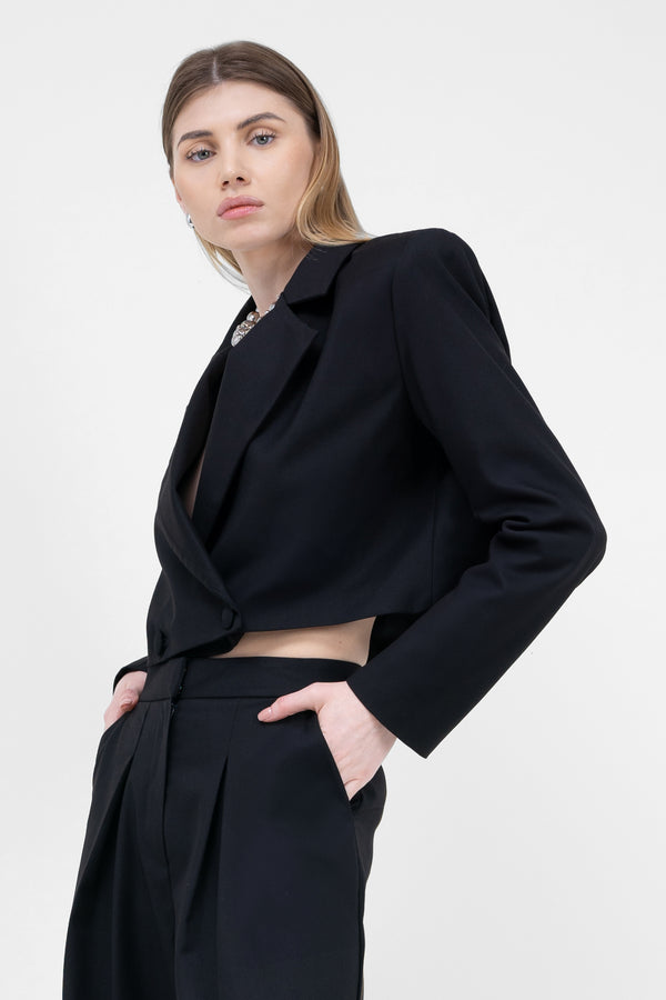 Black Double Breasted Cropped Blazer