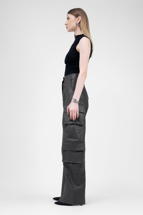 Black Denim Cargo Trousers With Pockets