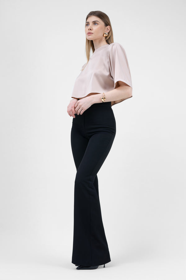 Black High-Waisted Flared Trousers