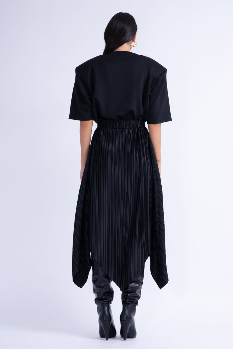Black Asymmetrical Pleated Skirt