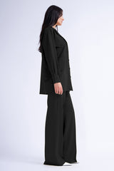 Black Matching Set With Oversized Shirt And Wide Leg Trousers