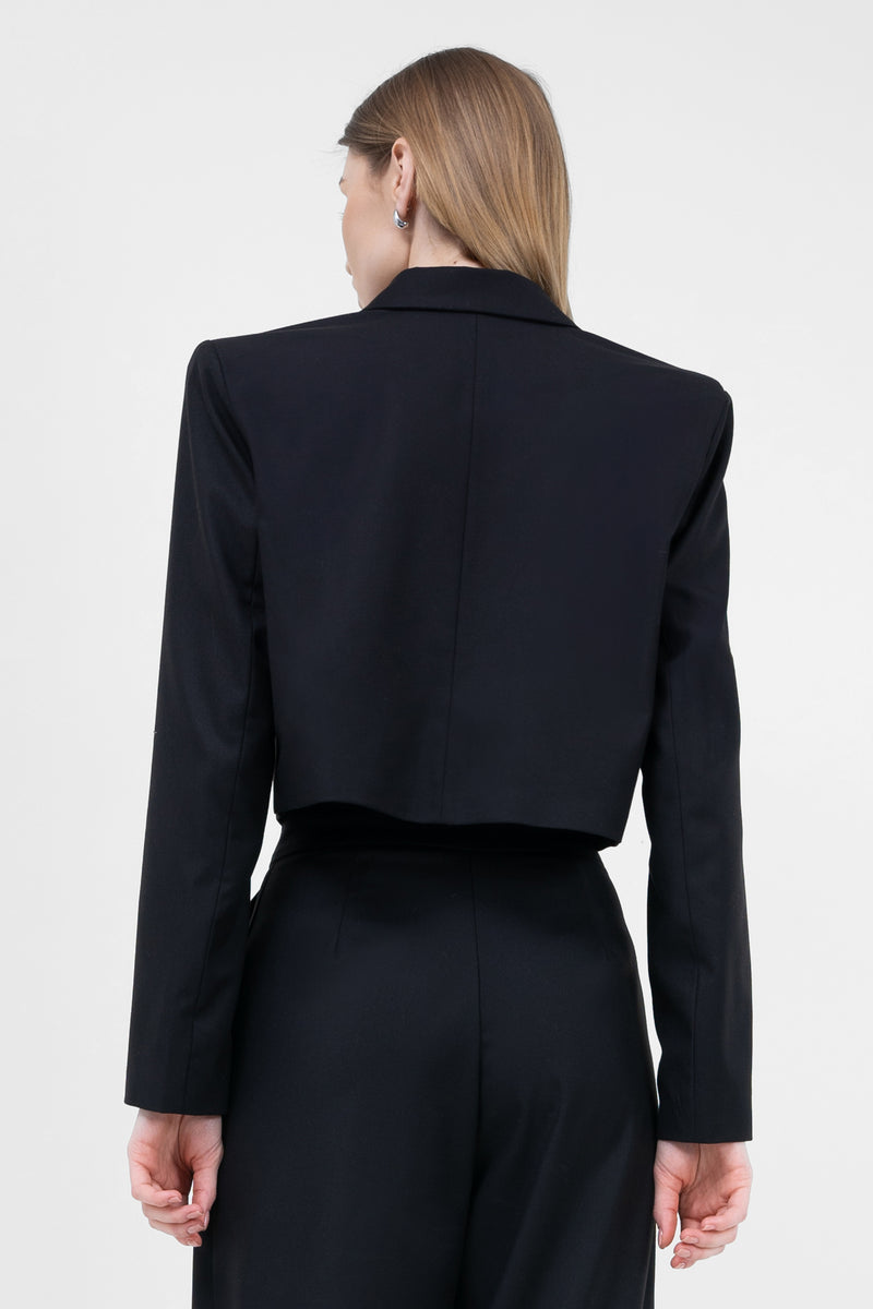 Black Double Breasted Cropped Blazer