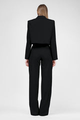 Black Straight-Cut Trousers With Stripe Detail