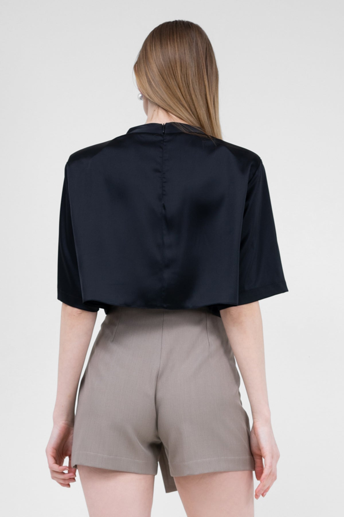 Black Cropped Satin T-shirt