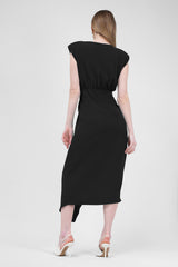 Midi Black Dress With Draping And Pleats