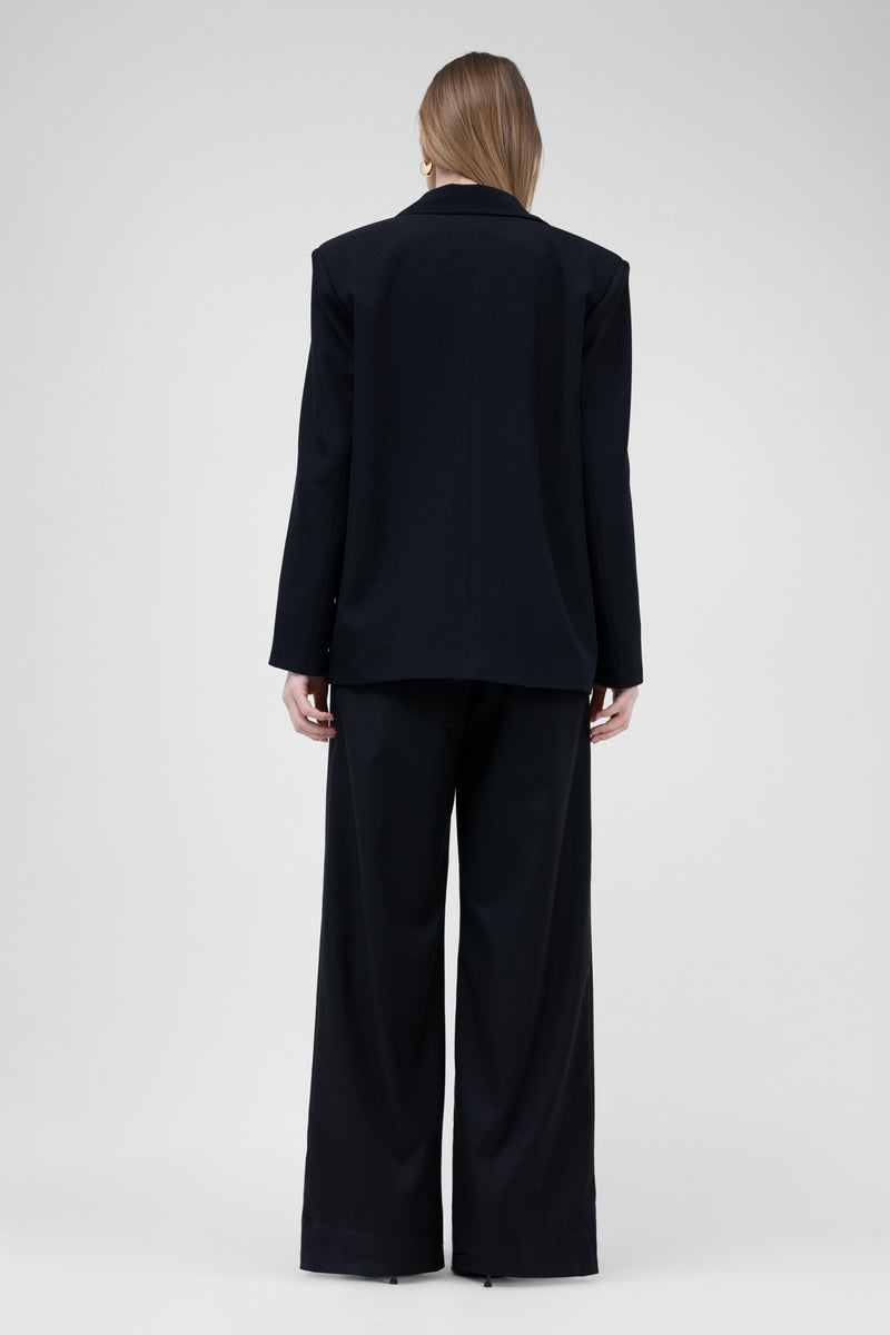 Black Suit With Regular Blazer With Double Pocket And Ultra Wide Leg Trousers