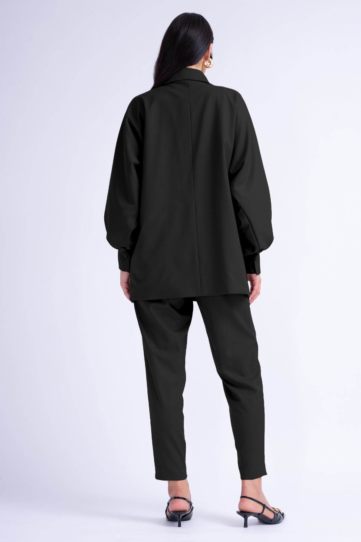 Black Oversized Blazer With Flap Pockets