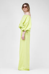 Neon Linen matching set with flowy blouse and wide leg trousers
