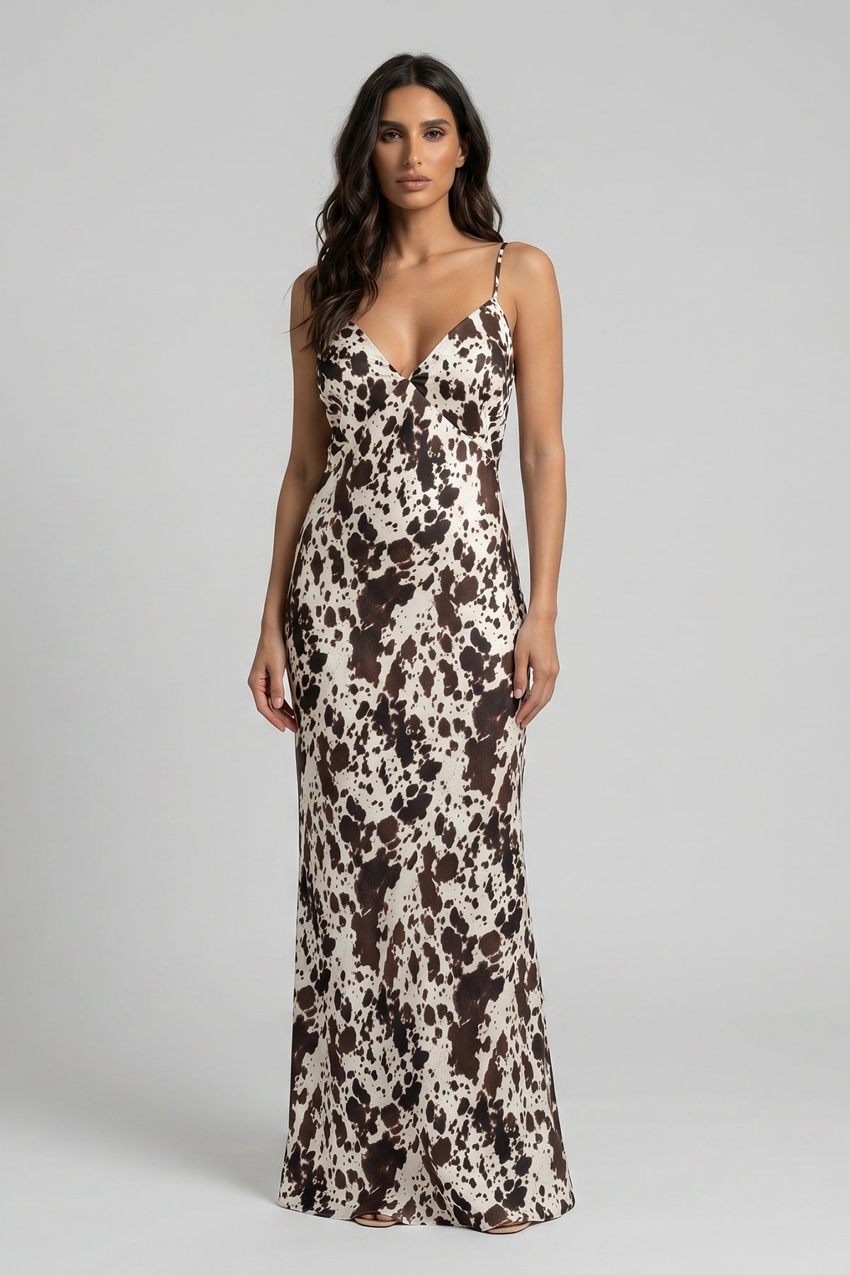 Cow Print Maxi Dress with Spaghetti Straps