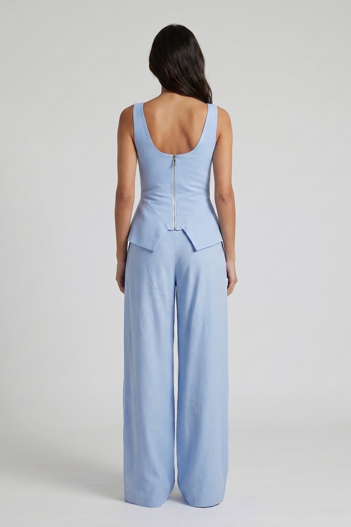 Ocean Blue Linen-Style Set with Wide Legs