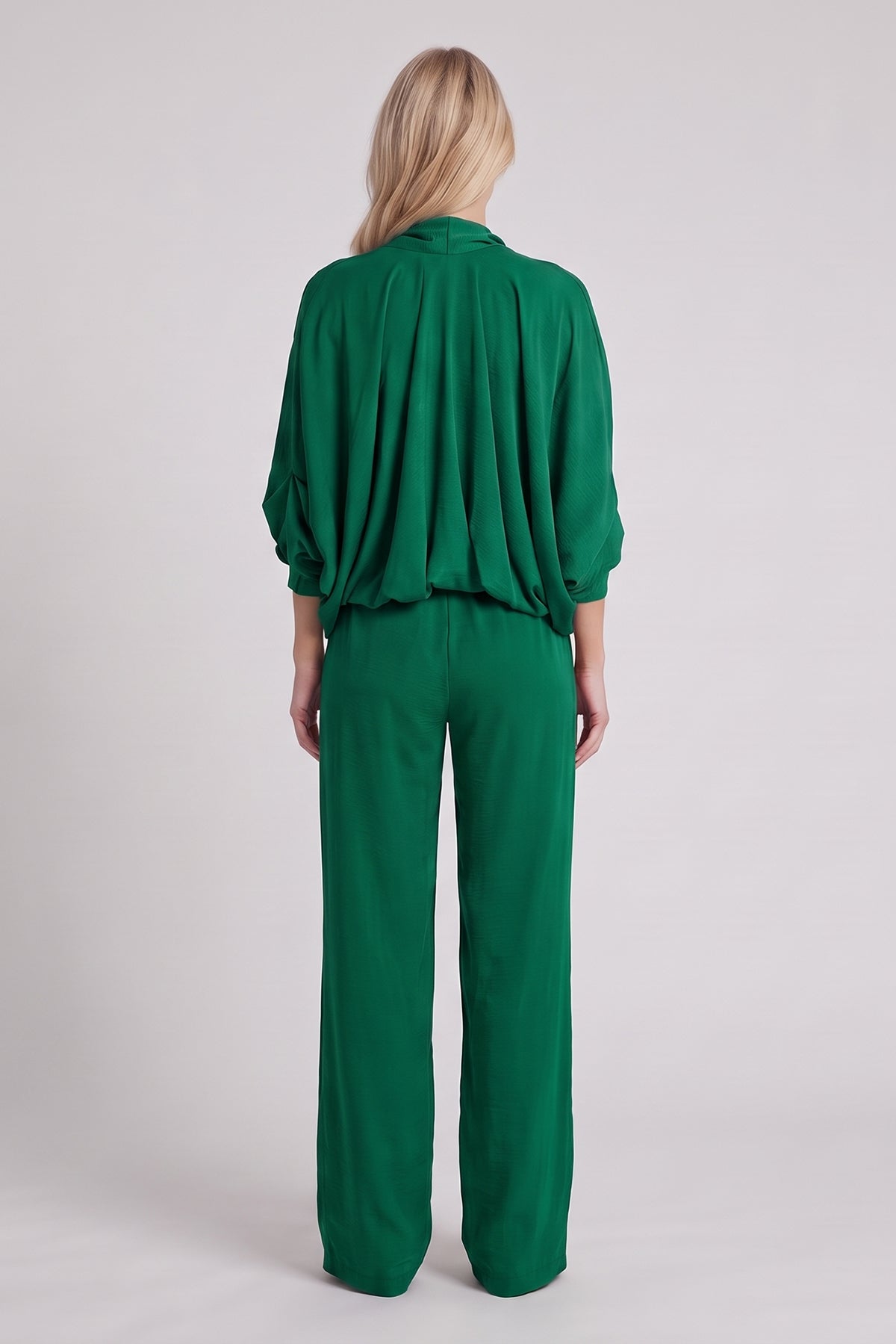Fluid Draped Top & Wide-Leg Trousers Set