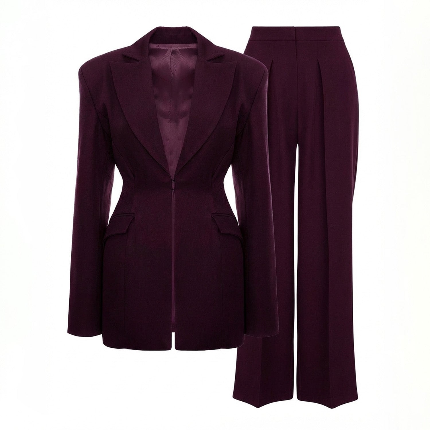 Plum-purple Suit with Balloon Blazer and wide leg trousers