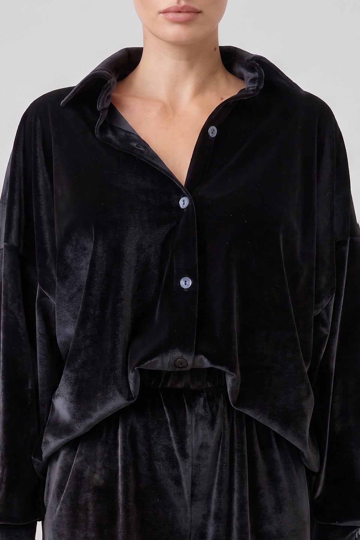 Velvet Oversized Shirt & Wide-Leg Trousers Set