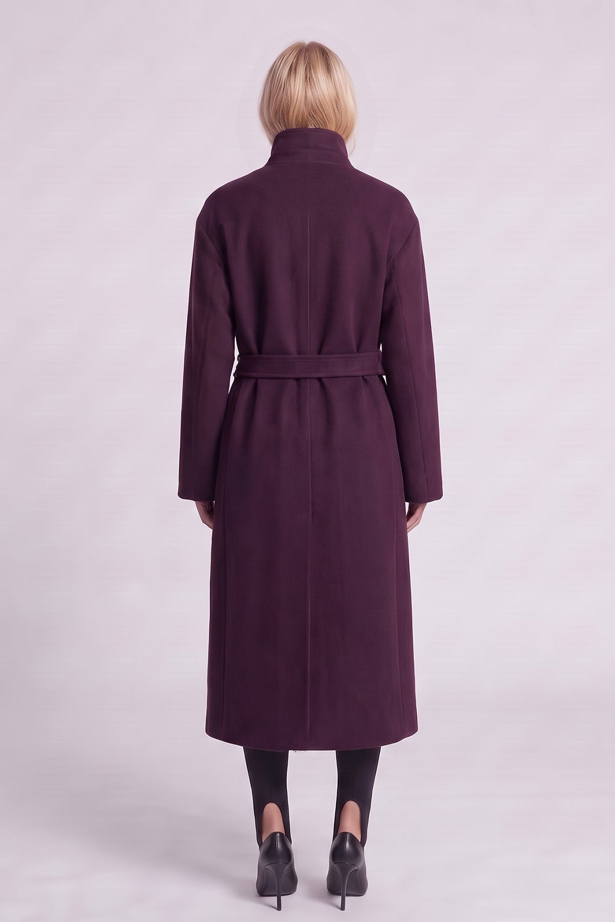 Long Plum-Purple Coat with High Collar