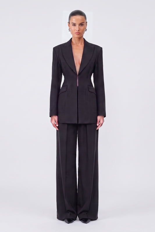 Black Suit with Balloon Blazer and Wide leg trousers