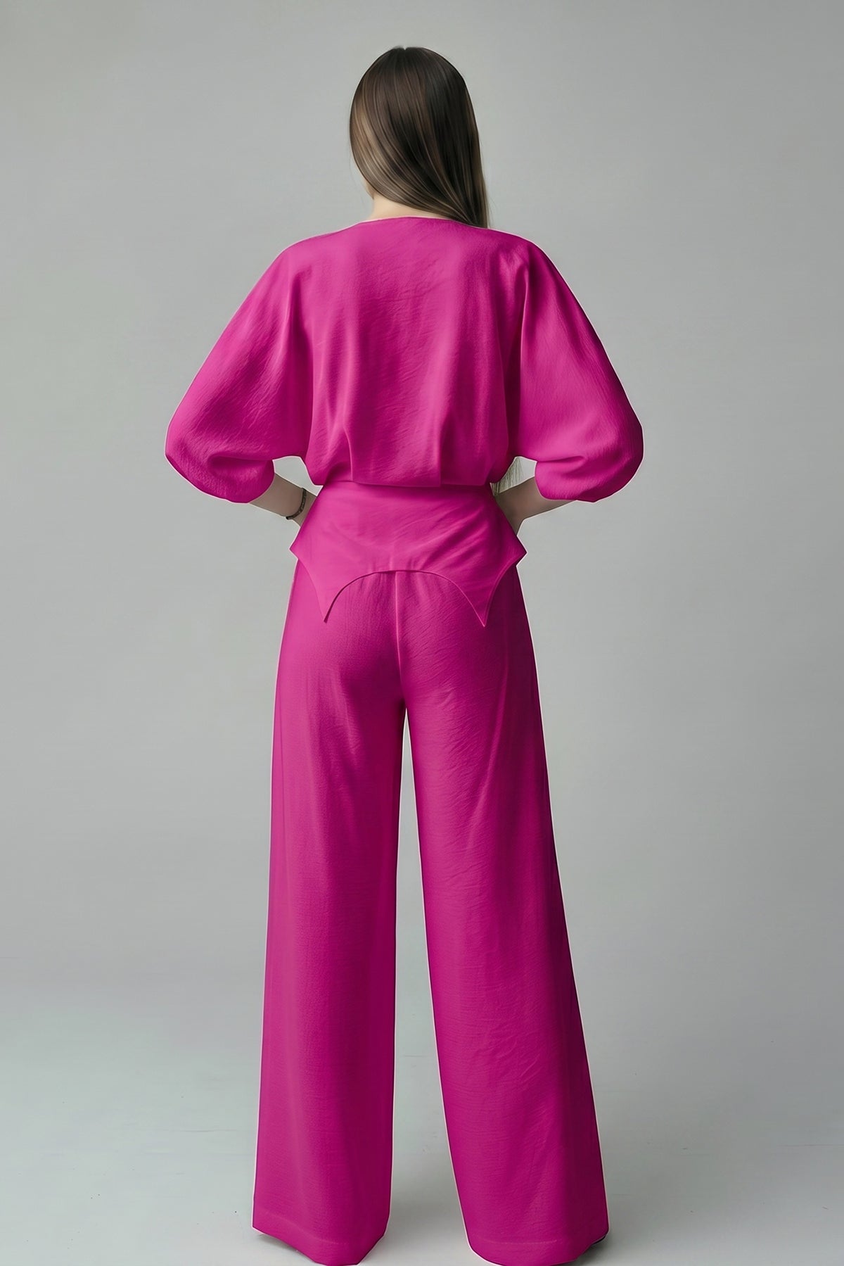 Fuchsia set with structured top and wide-leg trousers