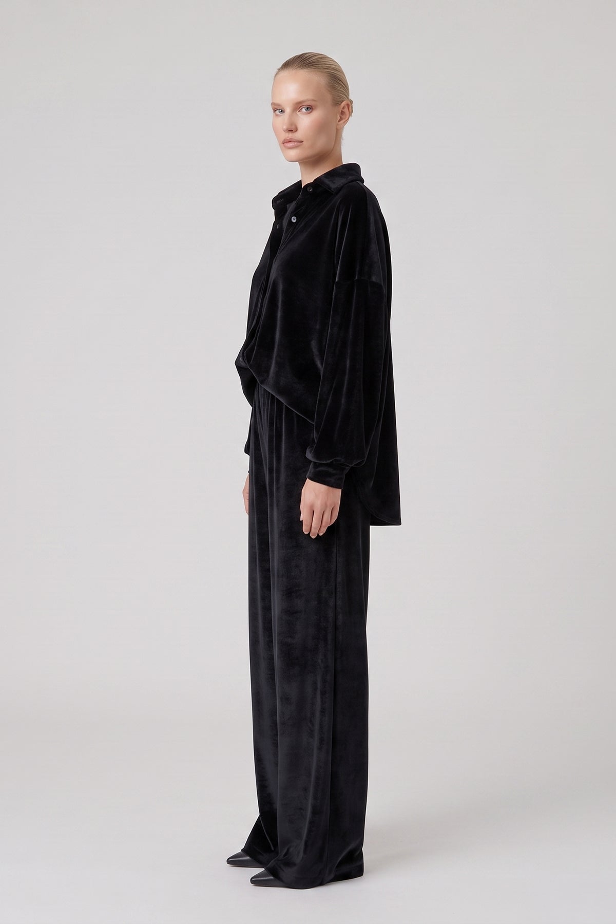 Velvet Oversized Shirt & Wide-Leg Trousers Set