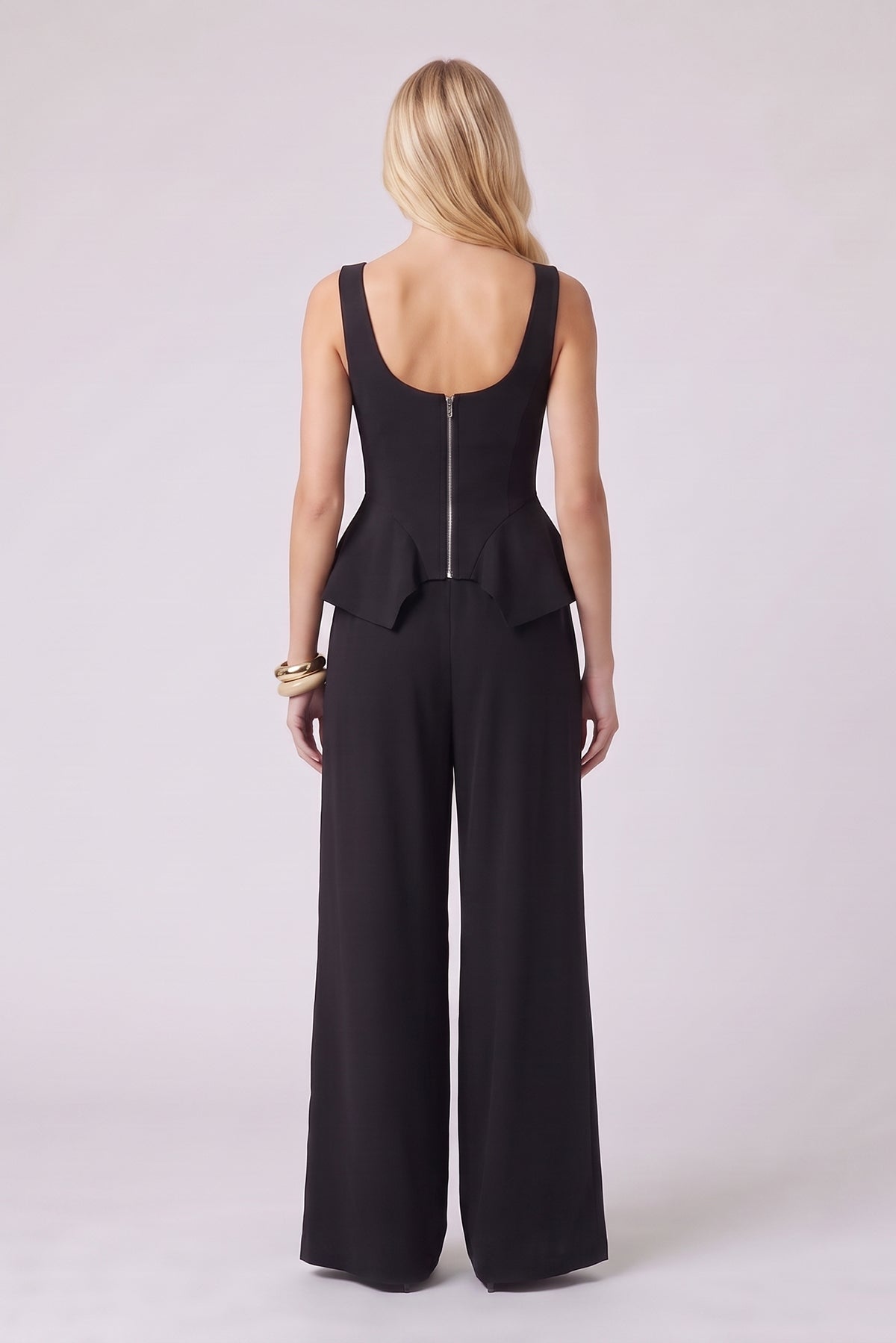 Black Peplum Corset & Wide Leg Pants Set