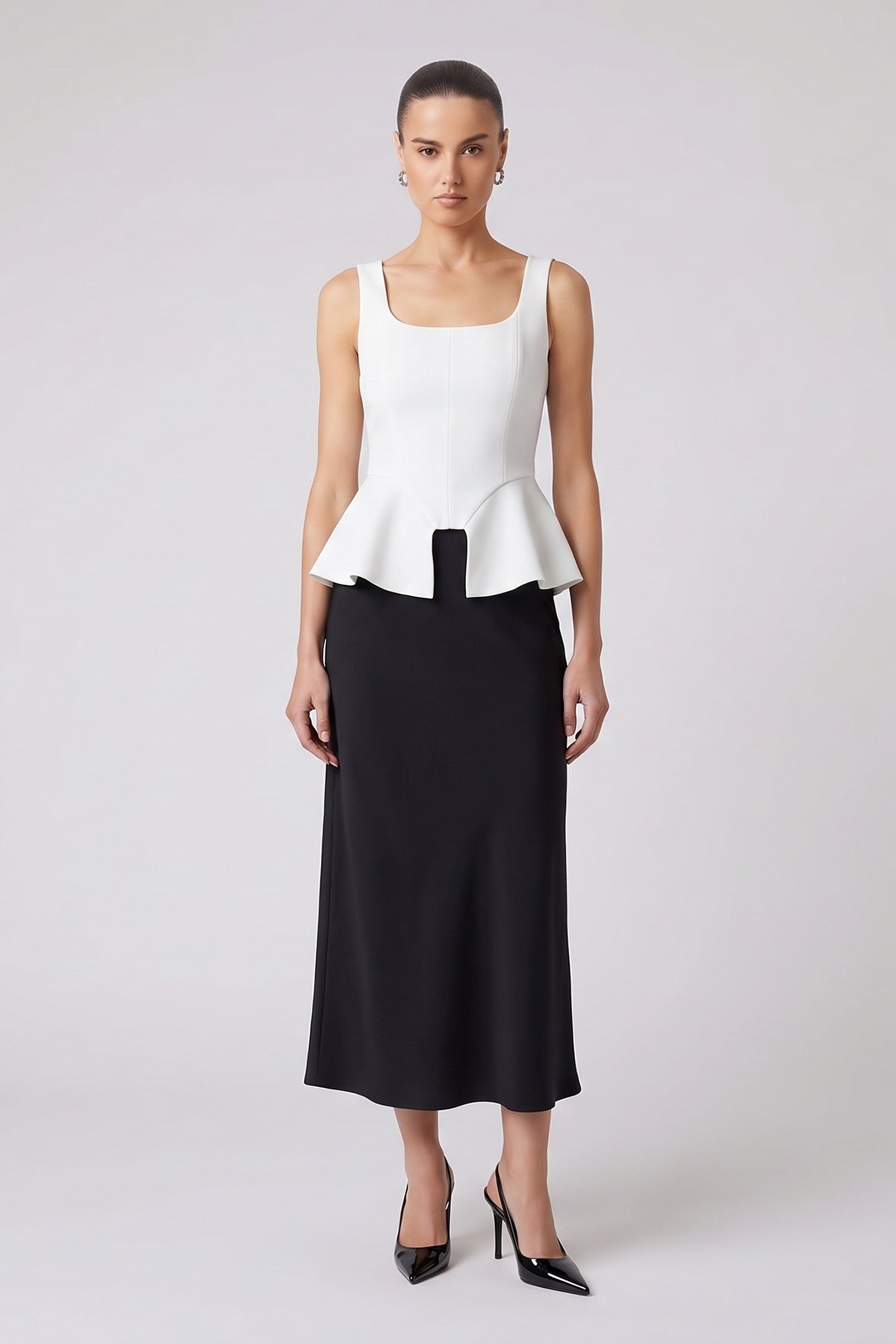 White & Black Corset & Midi Skirt Set