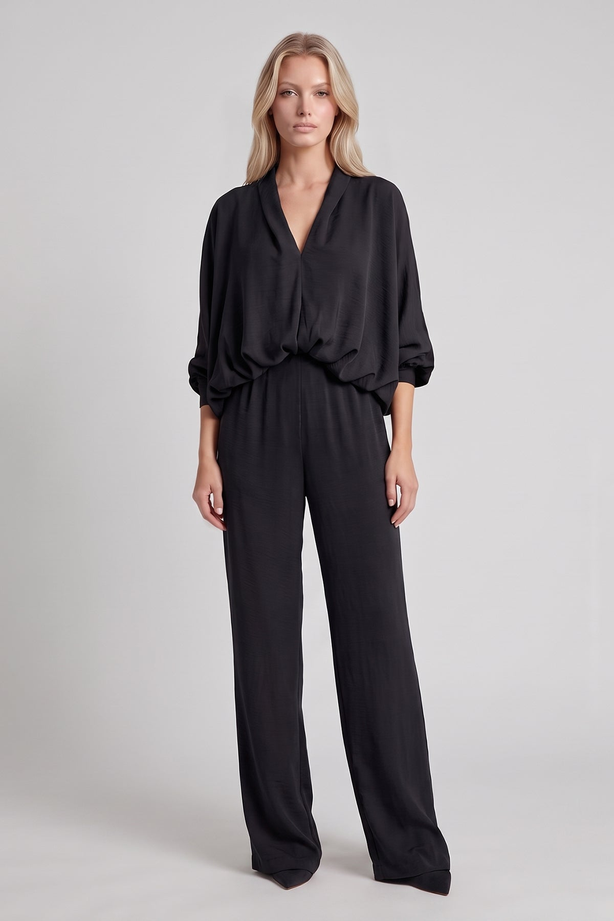Fluid Draped Top & Wide-Leg Trousers Set