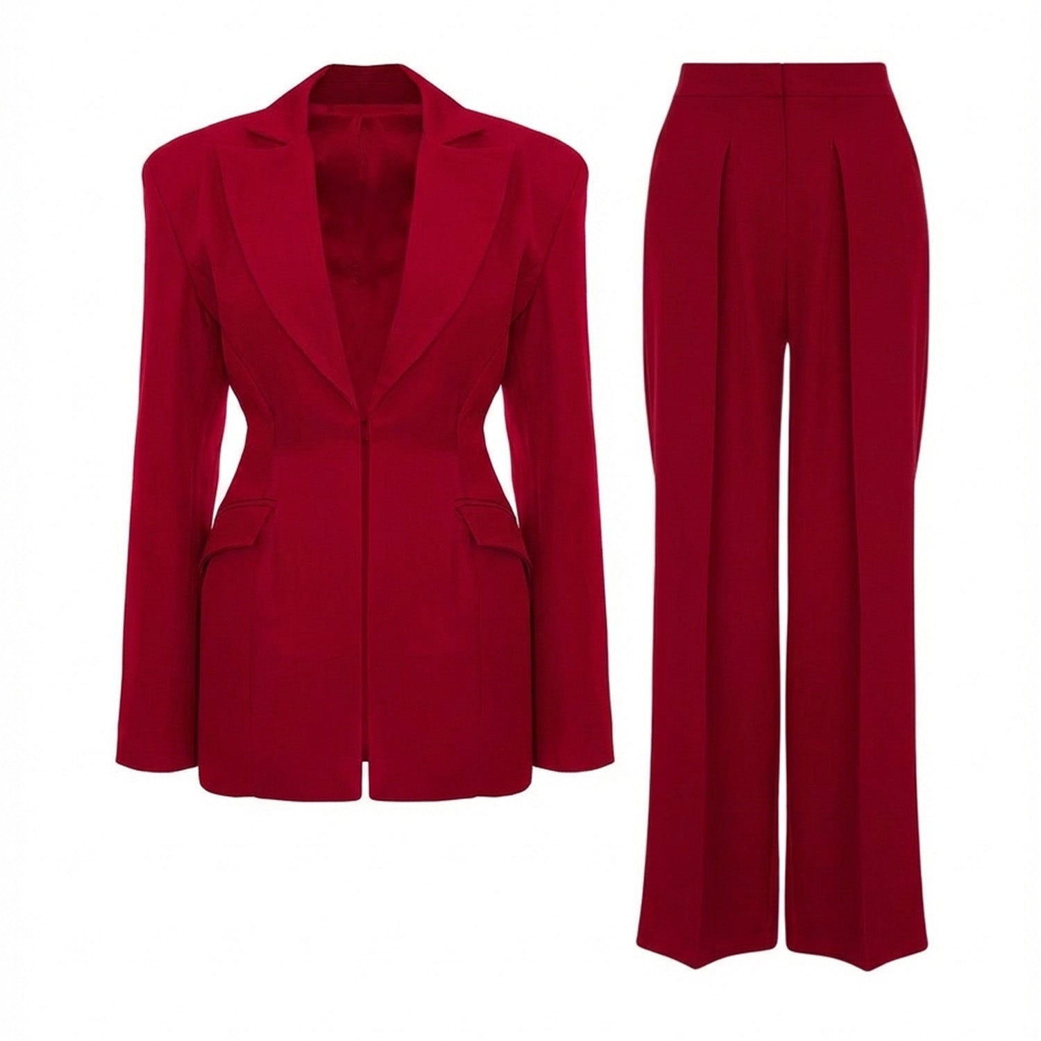 Dark red Suit with Balloon Blazer and Wide leg trousers