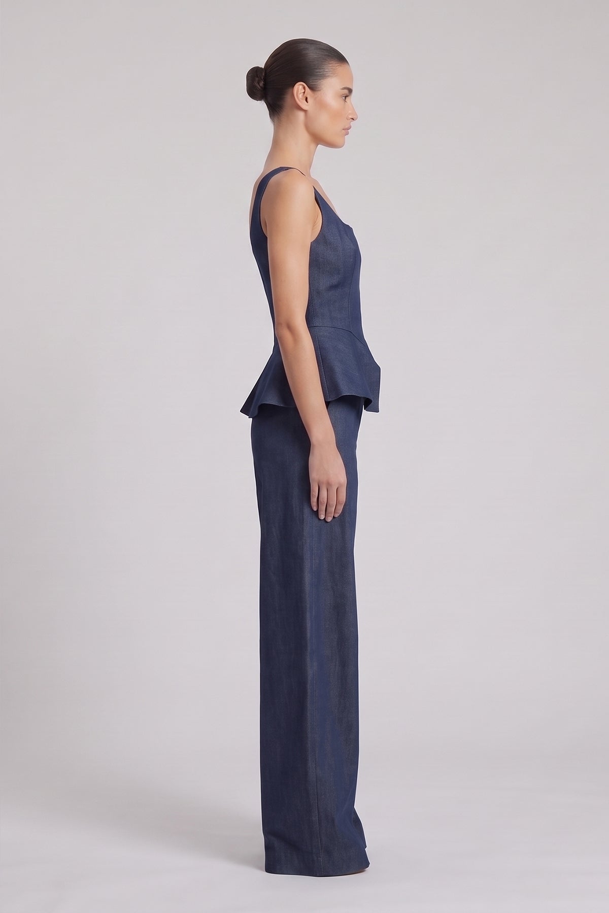 Denim Structured Corset & Balloon Trousers Set - Navy