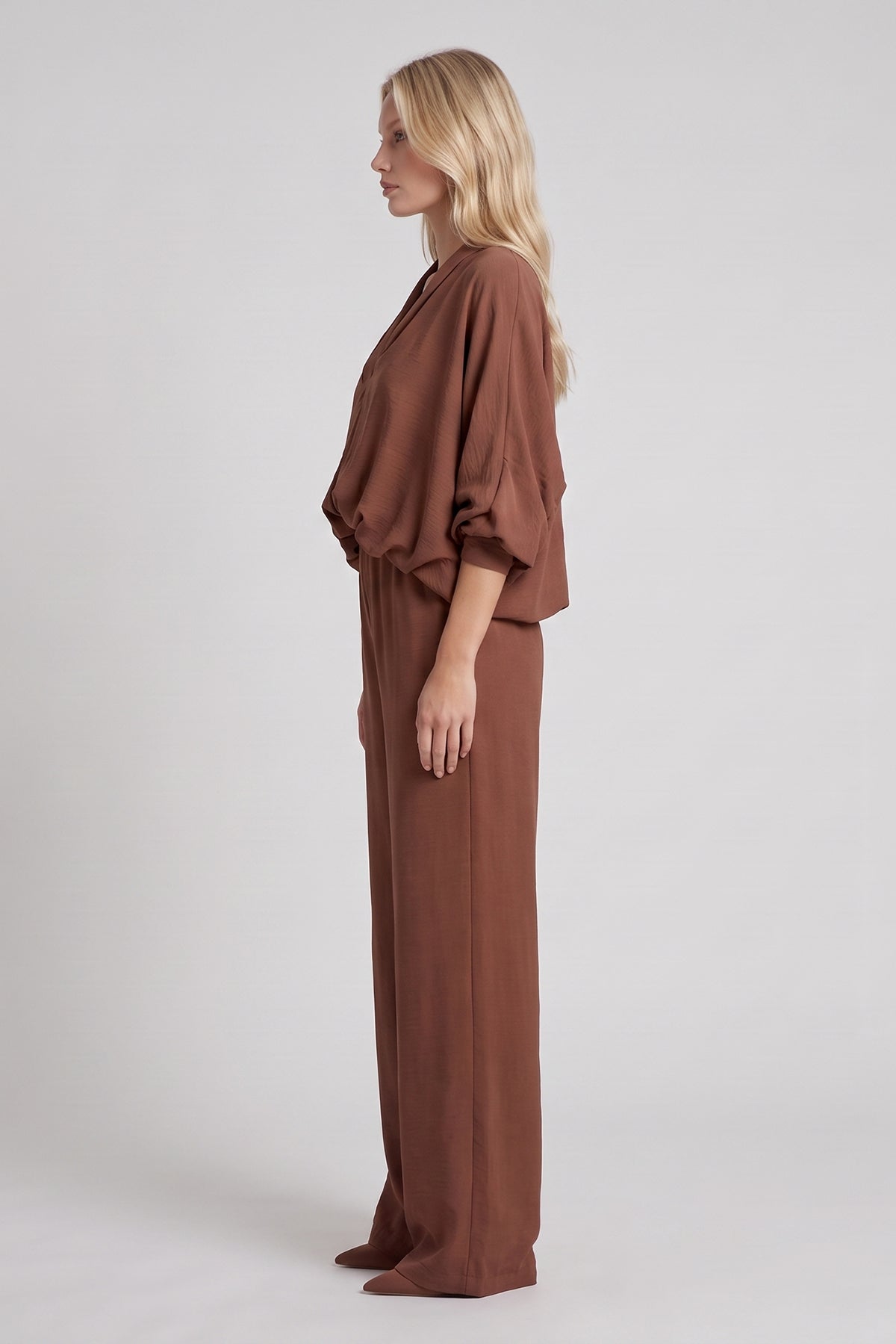 Fluid Draped Top & Wide-Leg Trousers Set