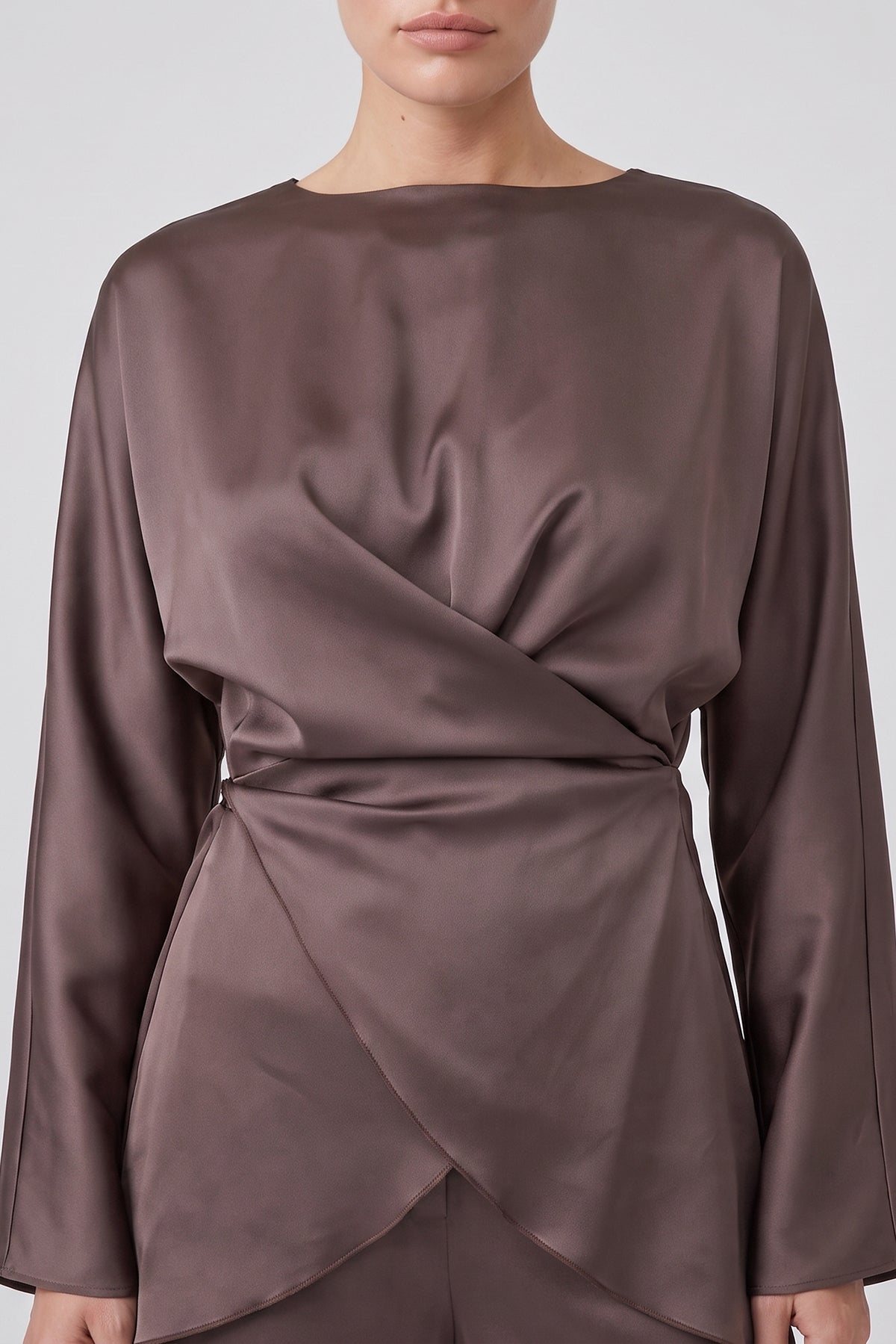 Satin Draped Top & Wide-Leg Trousers Set