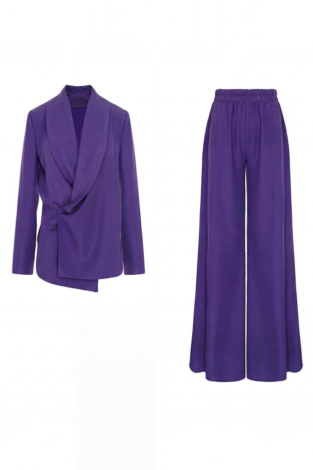 Purple Set With Wrap Blazer And Flared Trousers
