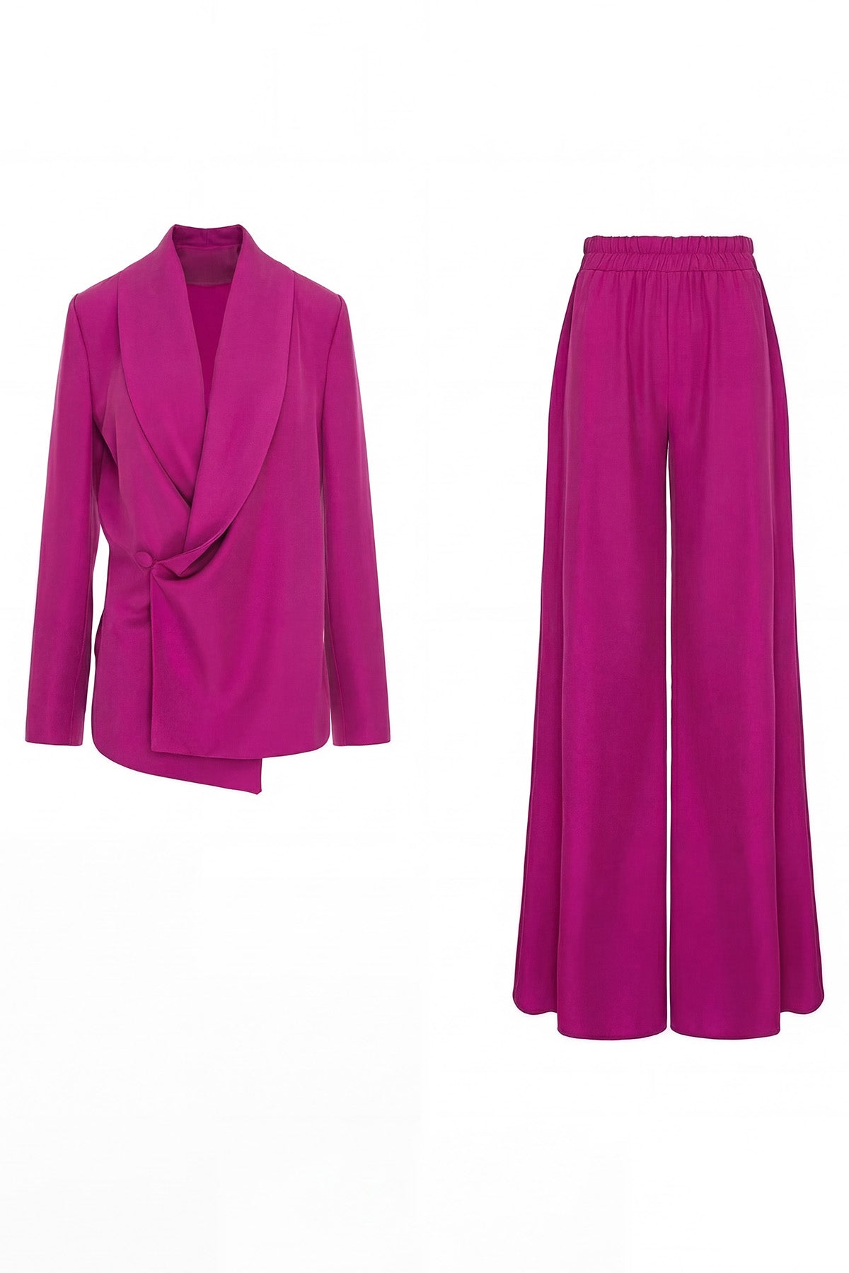Set fucsia cu sacou petrecut și pantaloni flared