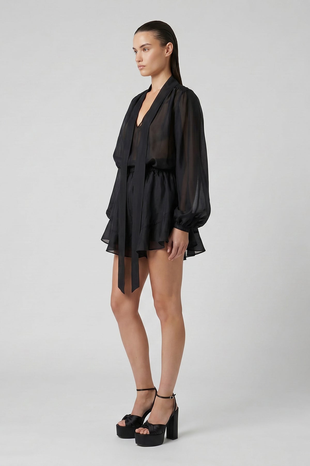 Black Cotton-Viscose Set with Scarf