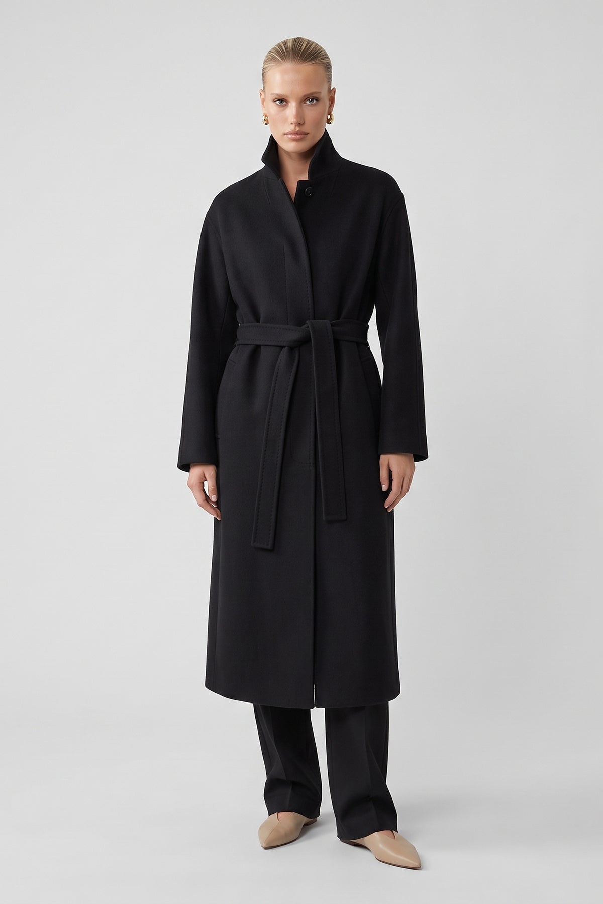 Long Black Coat with High Collar