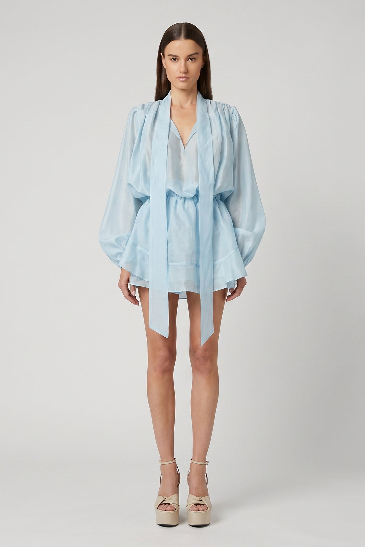 Blue Cotton-Viscose Set with Scarf