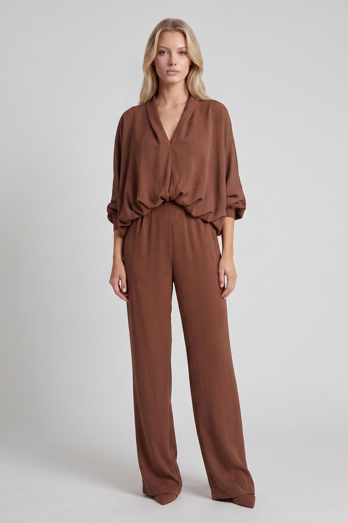 Fluid Draped Top & Wide-Leg Trousers Set