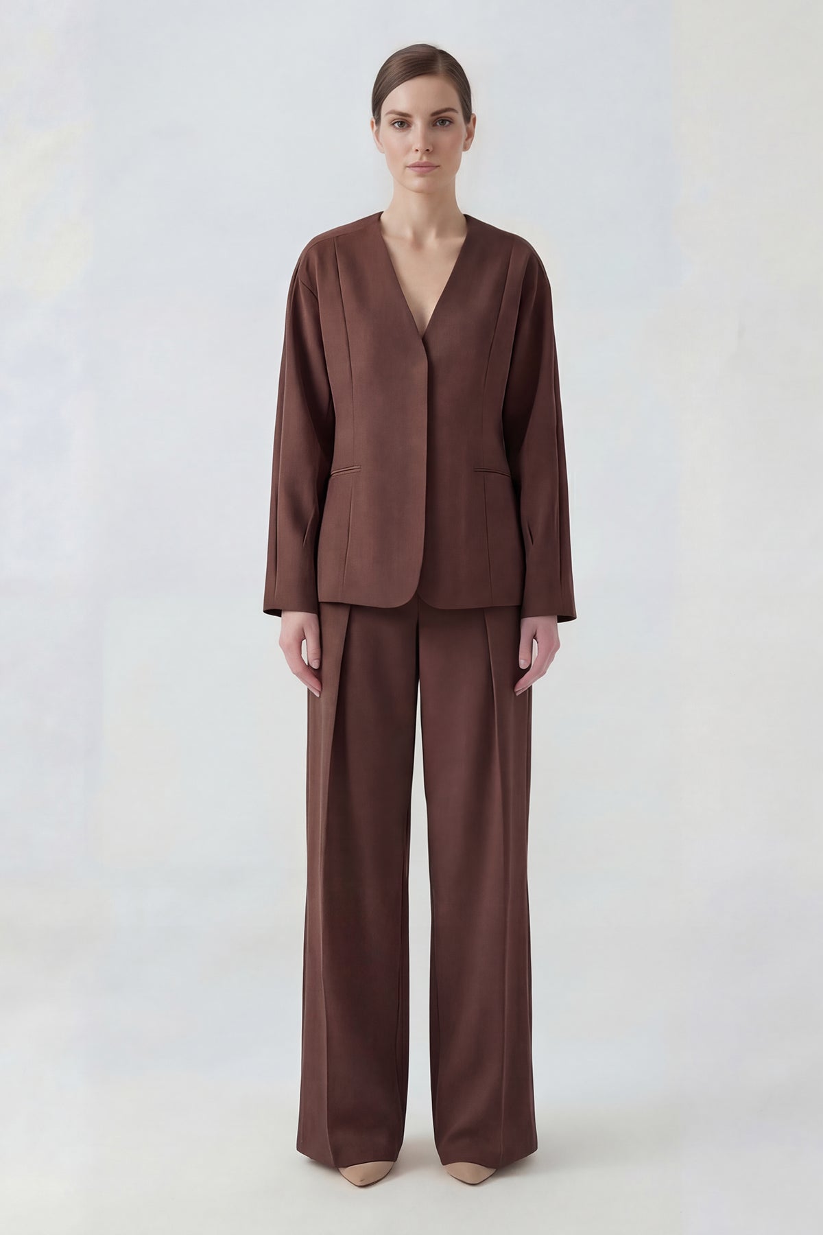 Brown Elegant Blazer Set