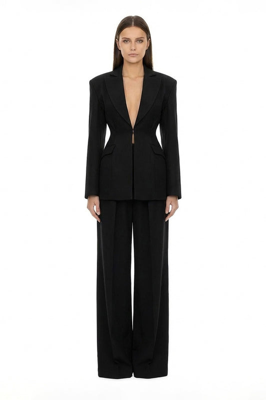 Black Suit with Balloon Blazer and Wide leg trousers