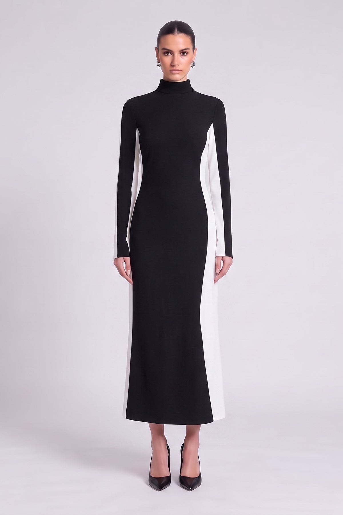 Black and White Bicolor Modal Maxi Dress