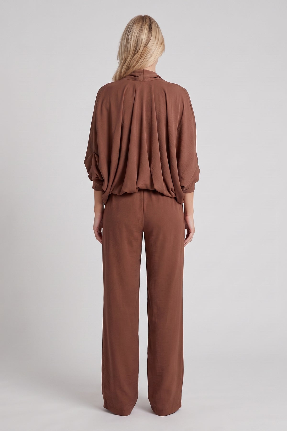 Fluid Draped Top & Wide-Leg Trousers Set