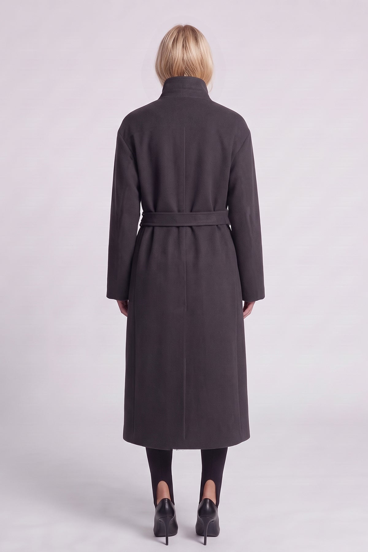 Long Dark-Grey Coat with High Collar