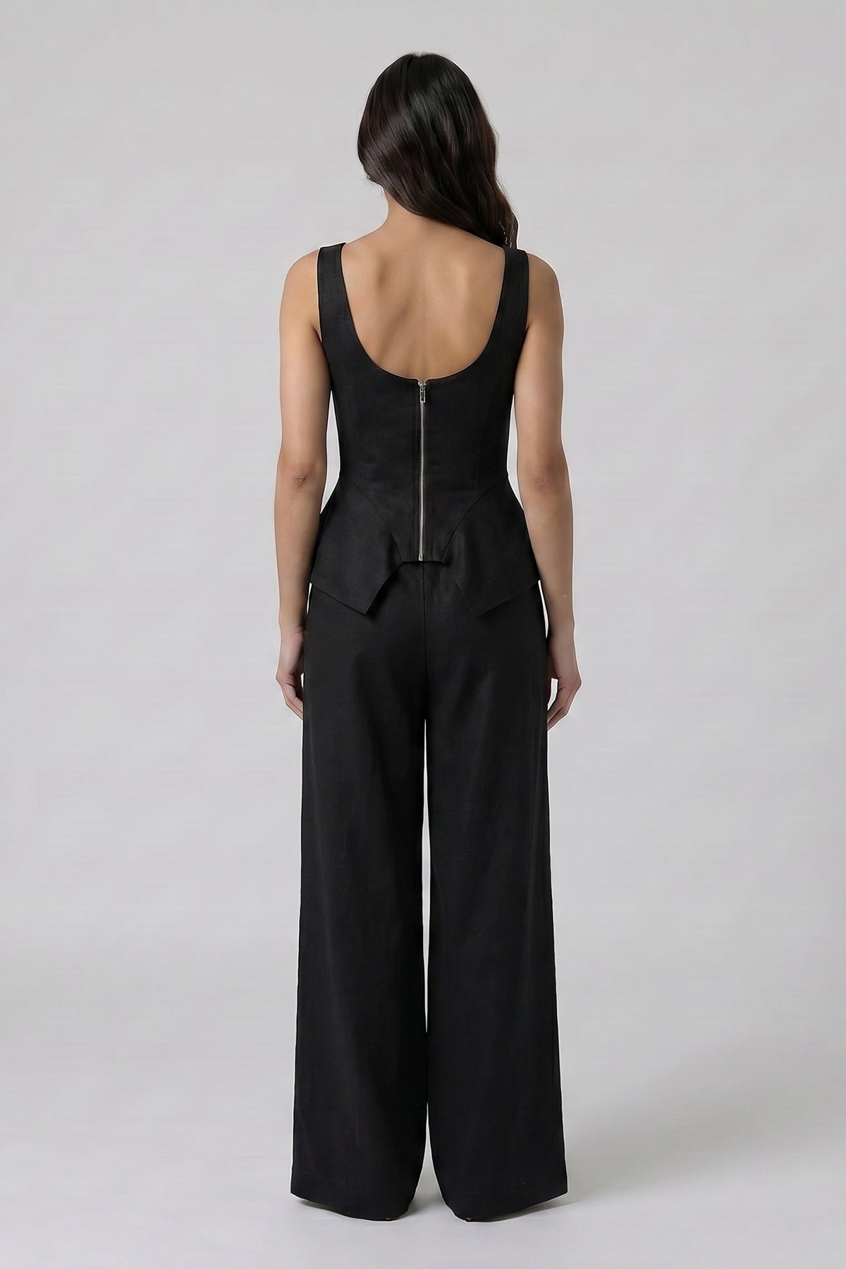 Black Linen-Style Set with Wide Legs