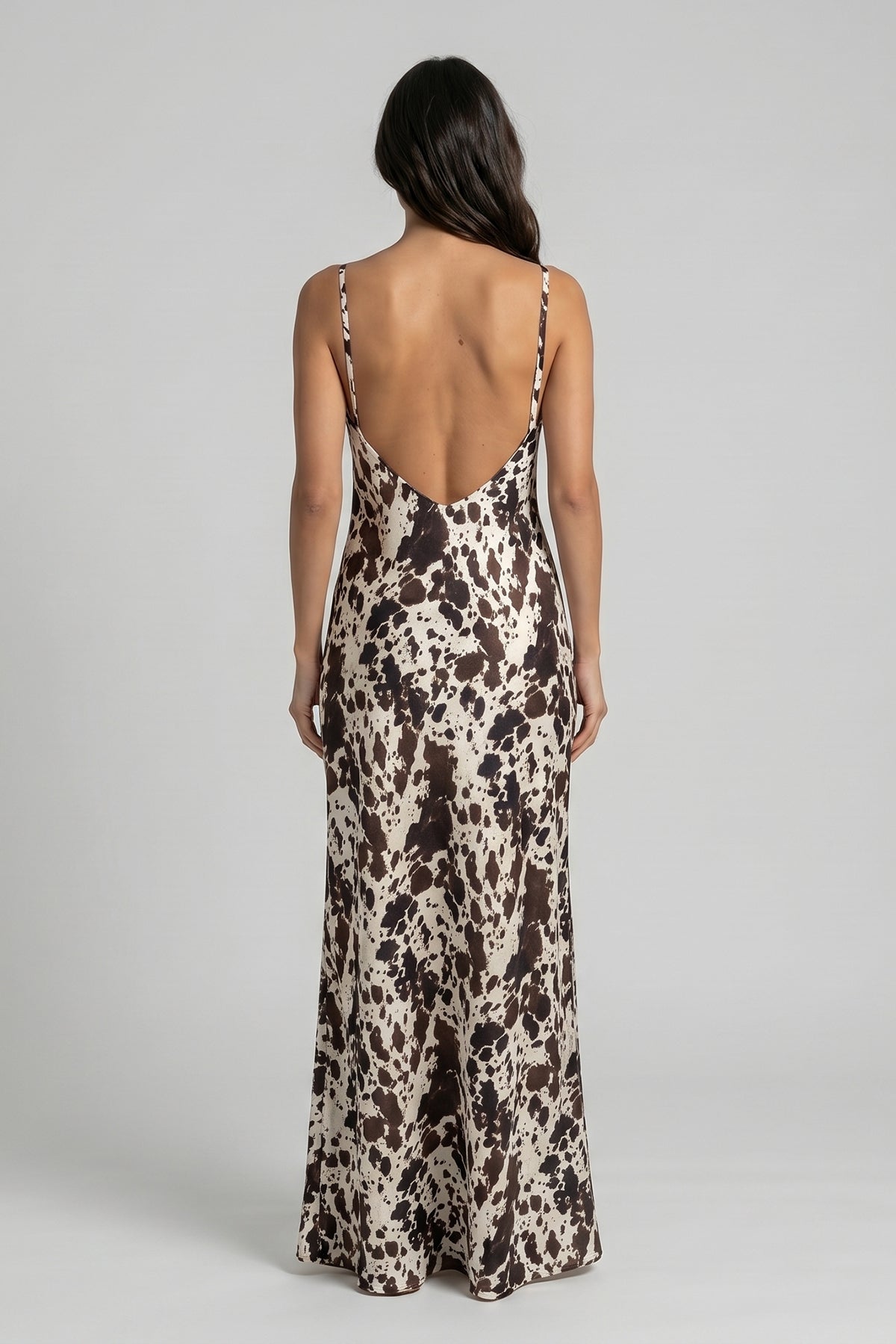 Cow Print Maxi Dress with Spaghetti Straps