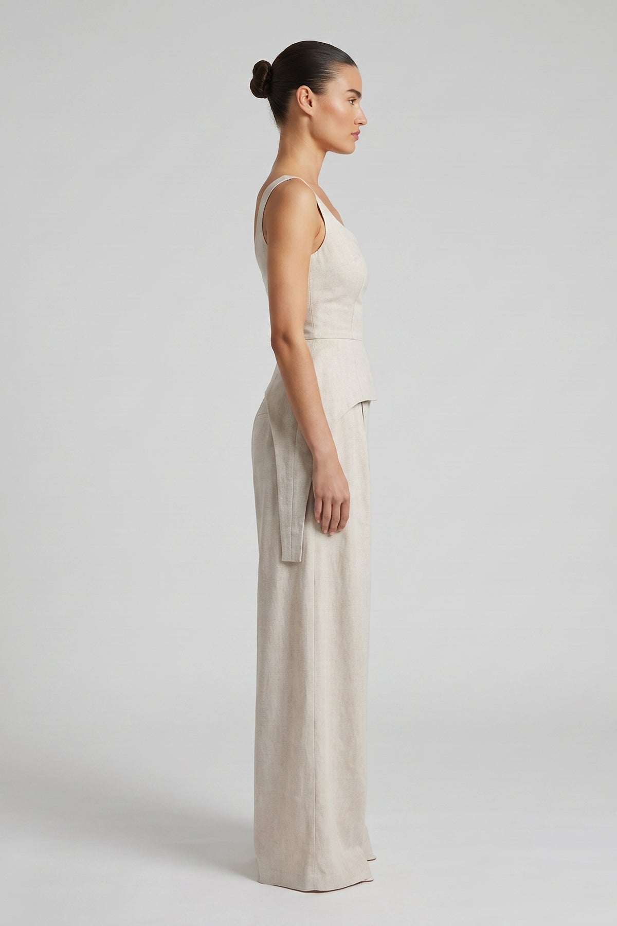 Ivory Linen Set with Corset and Wide-Leg Trousers