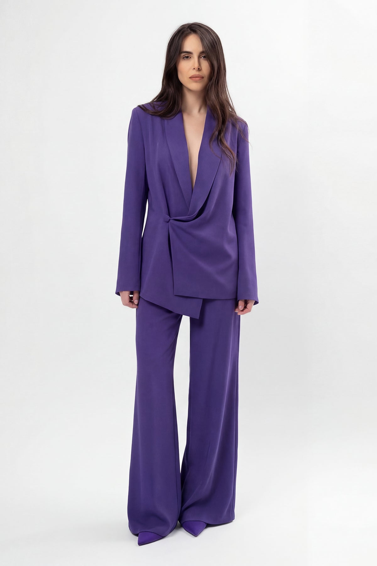Purple Set With Wrap Blazer And Flared Trousers