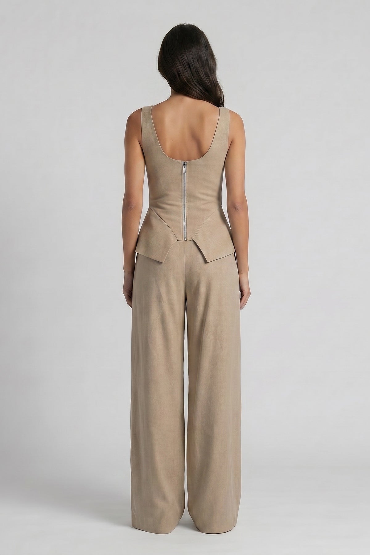 Beige Linen-Style Set with Wide Legs